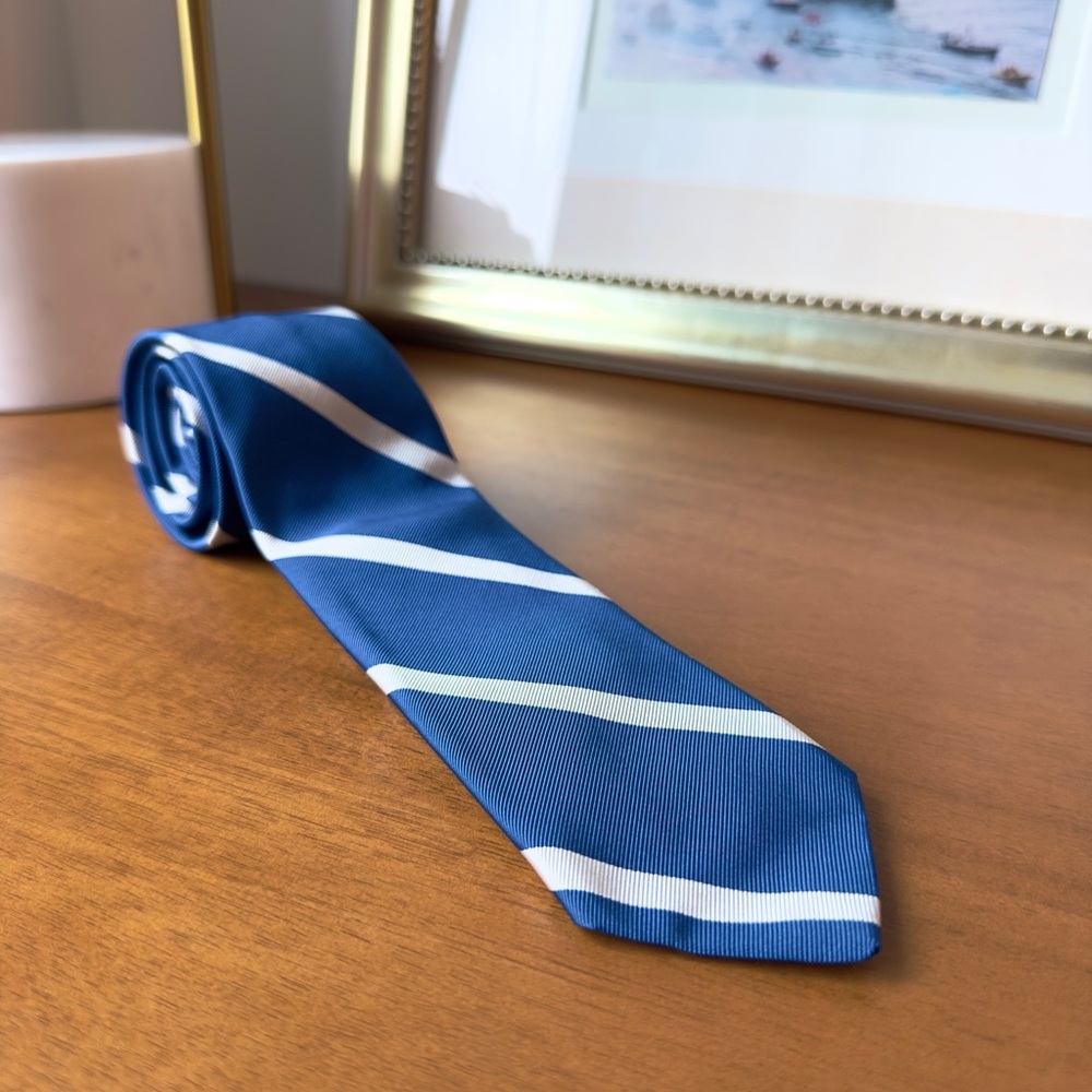 J.Crew royal blue and white striped tie pristine condition